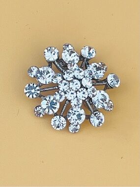 Crystal Snowburst Brooch/Pendant - Silver-Tone Clear Rhinestones